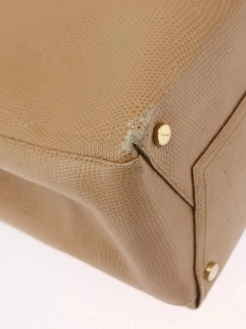 Salvatore Ferragamo Vala Tote Bag Leather Beige Gold Auth ka1447